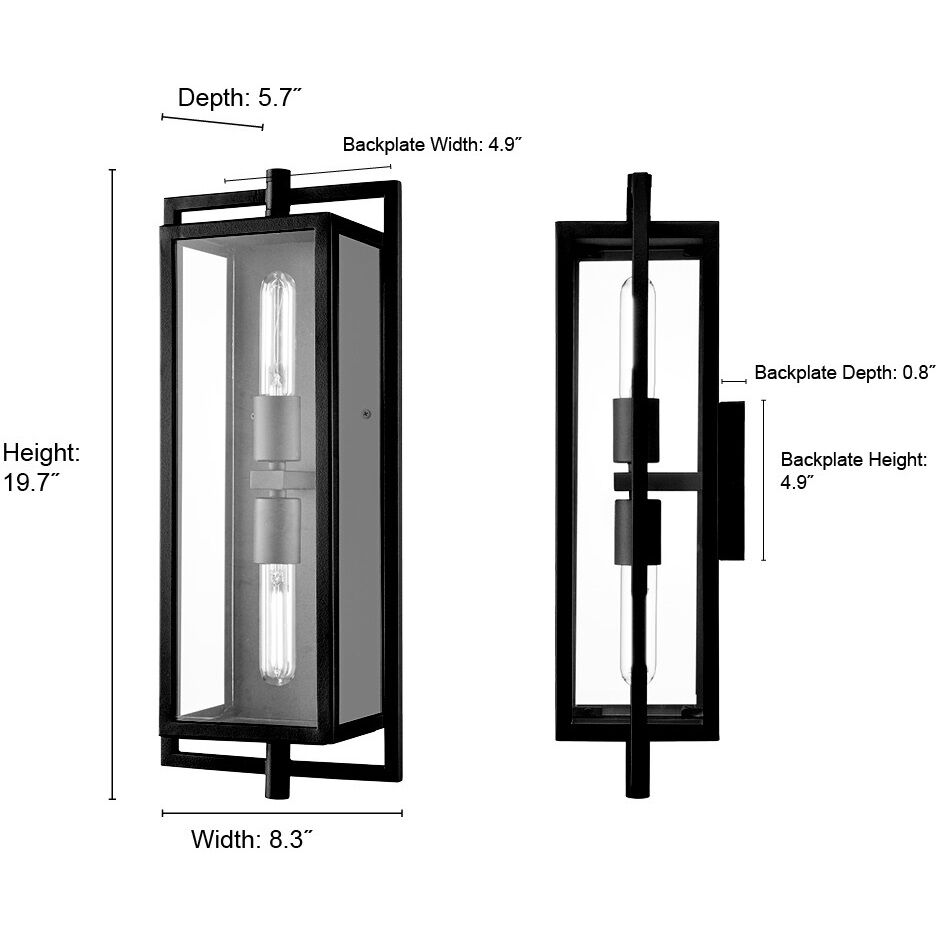 Rankin 2 Light 19.7 inch Textured Black Outdoor Wall Sconce